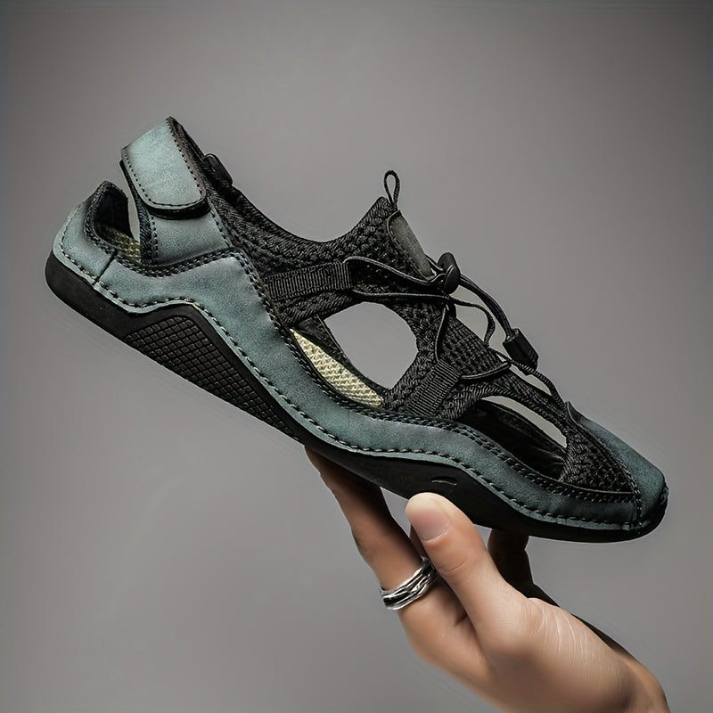 Men's Leather Mesh Lightweight Sneakers Outdoor Walking Shoes