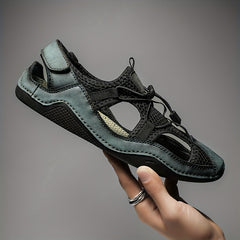 Men's Leather Mesh Lightweight Sneakers Outdoor Walking Shoes