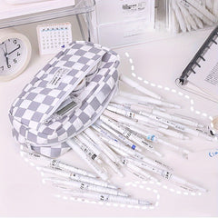 Large Gray Grid Pencil Case for School Supplies