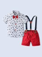 Boy's Gentleman Bowtie Shirt & Overalls Set for Summer Party