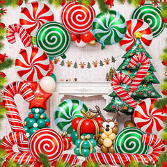 36pcs Christmas Candy Balloons Kit Red Green Mylar Sweet Candies Theme Balloons