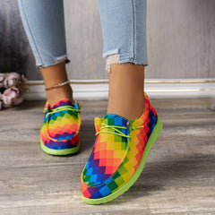 Women's Rainbow Argyle Boat Shoes Lightweight Flats