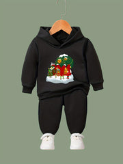 Winter House Print 2pcs Hoodies Jogger Pants Set For Sports Boys