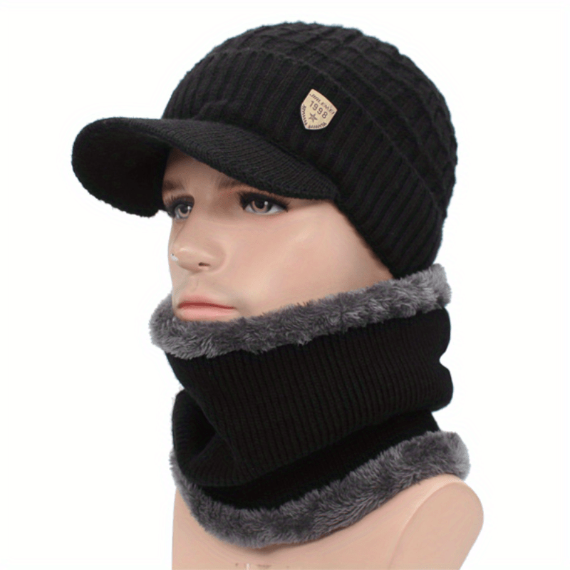 Men's Winter Wool Knit Scarf Caps