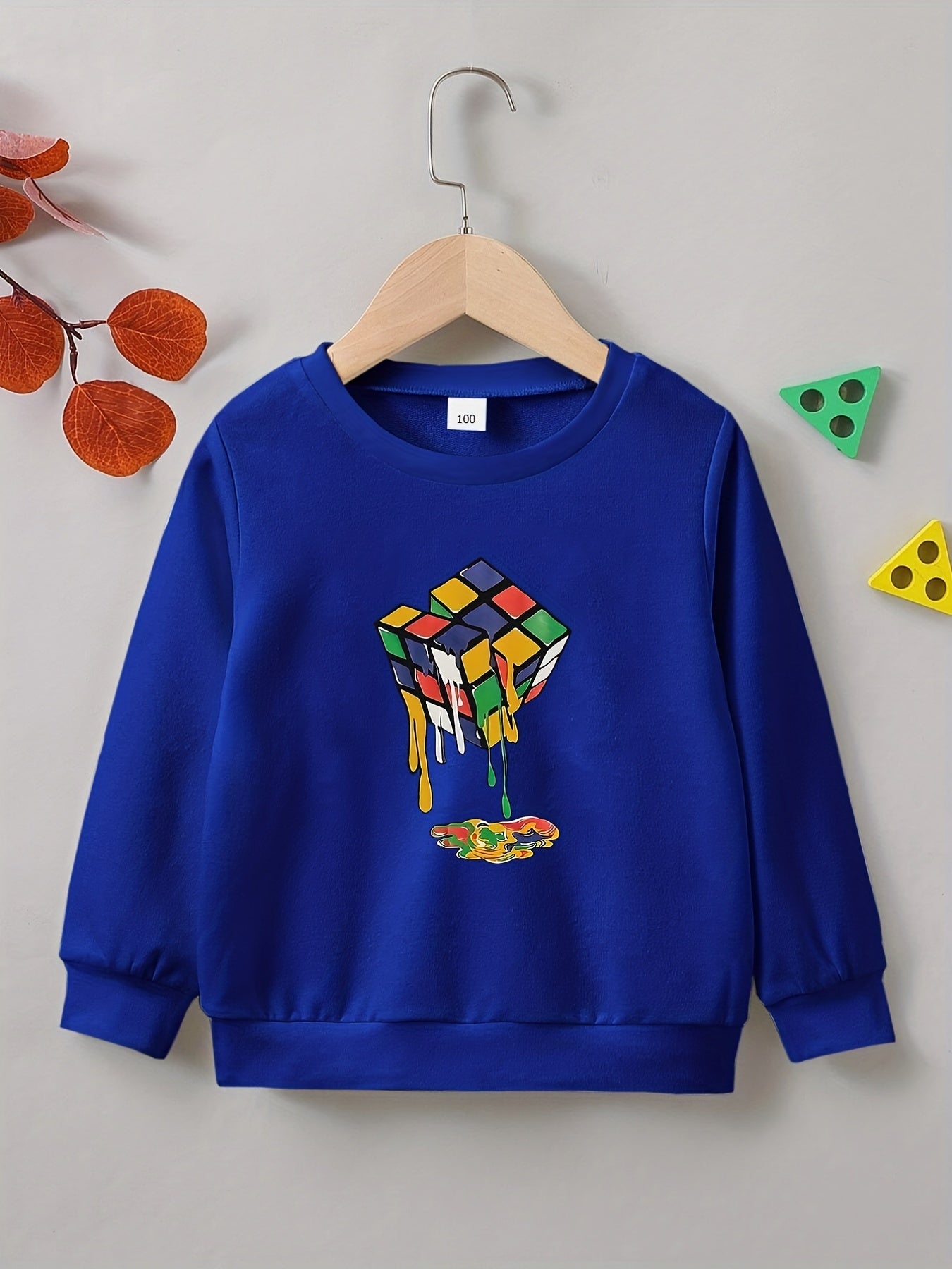 Melting Cube Print Boys Pullover Sweatshirt Long Sleeve Tops