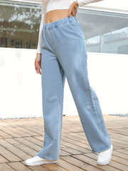 Wide Legs Straight Jeans Elastic Waist Loose Fit Denim Pants