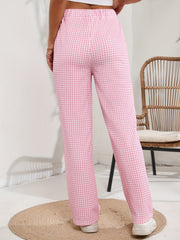 Plaid Straight Leg Pants High Waist Loose Fit