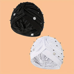 2pcs Faux Pearl Flower Turban Cap Head Scarf Chemo Hat
