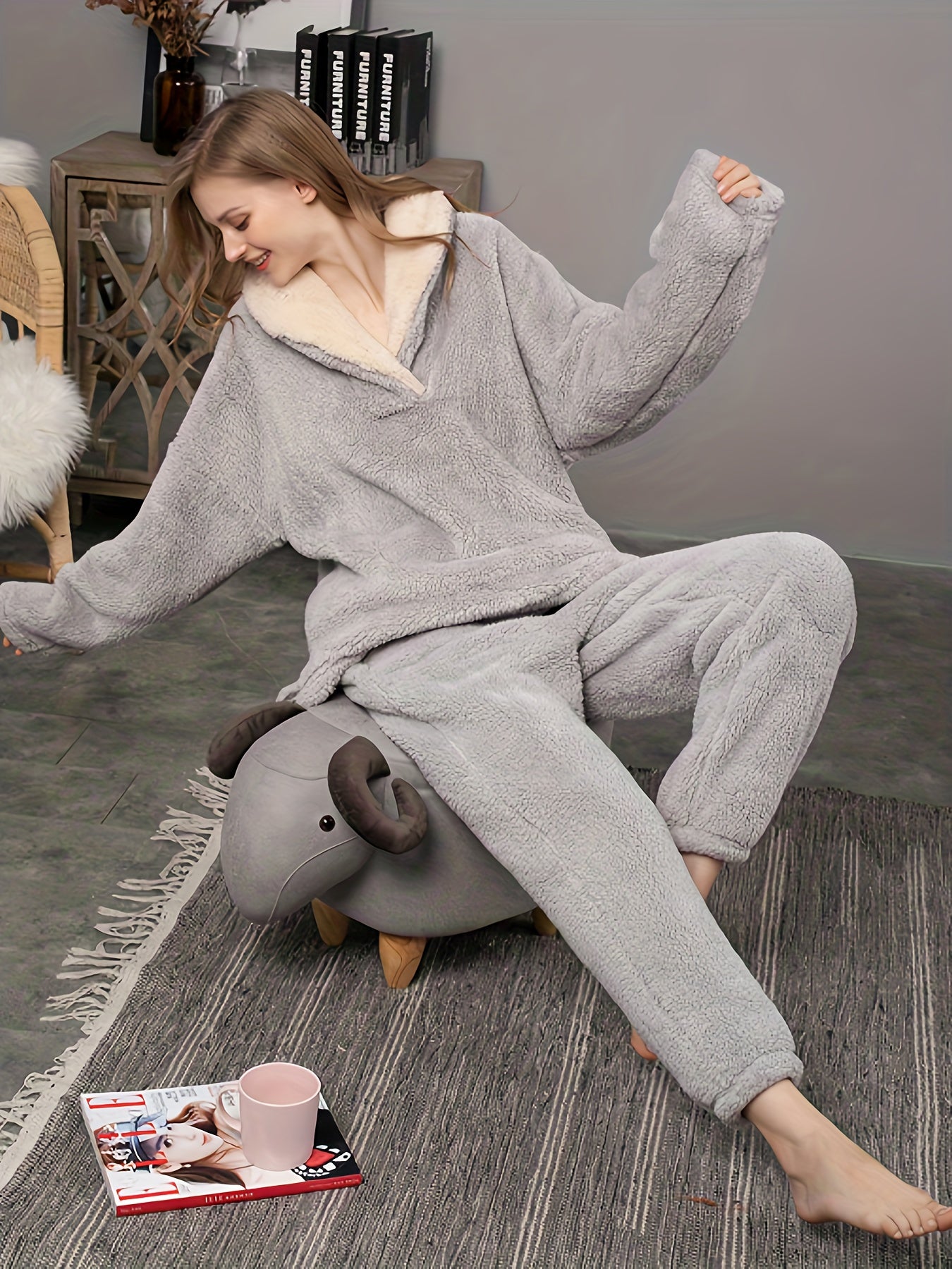 Cozy Fuzzy Lounge Set Top & Pants Women's Loungewear