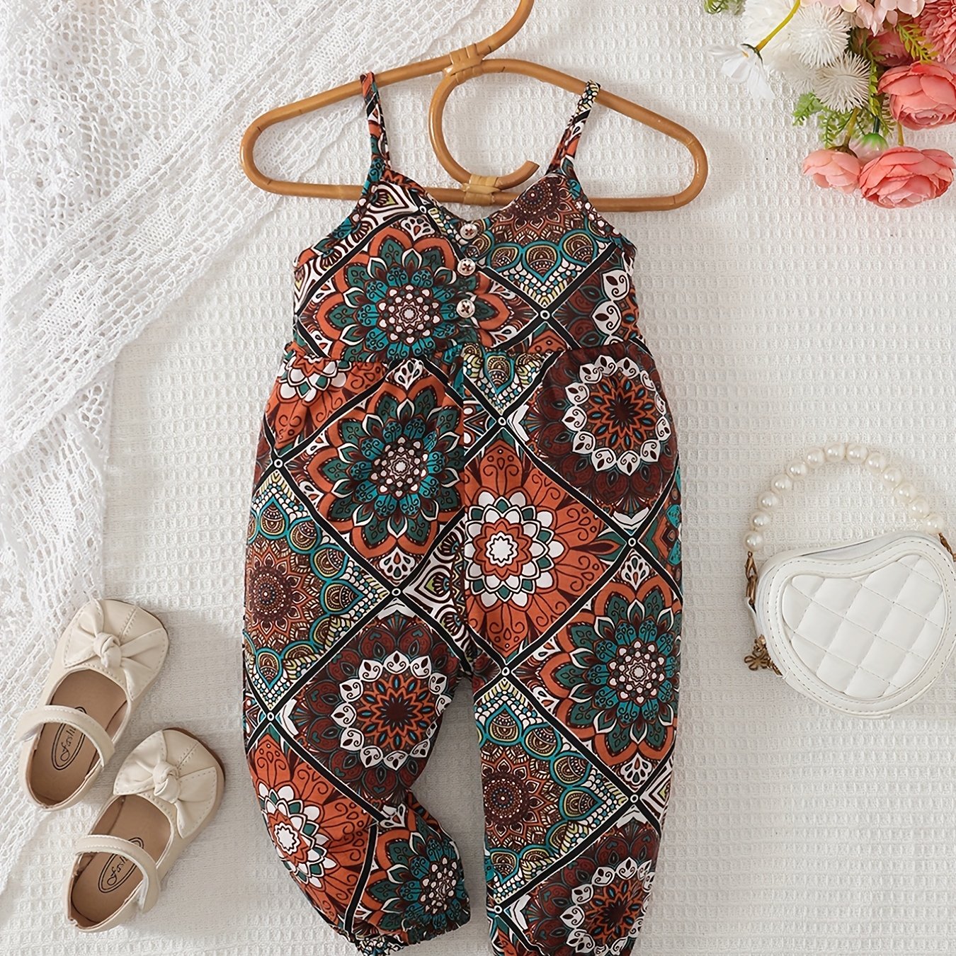 Baby Girls Ethnic Printed Pleated Jumpsuit