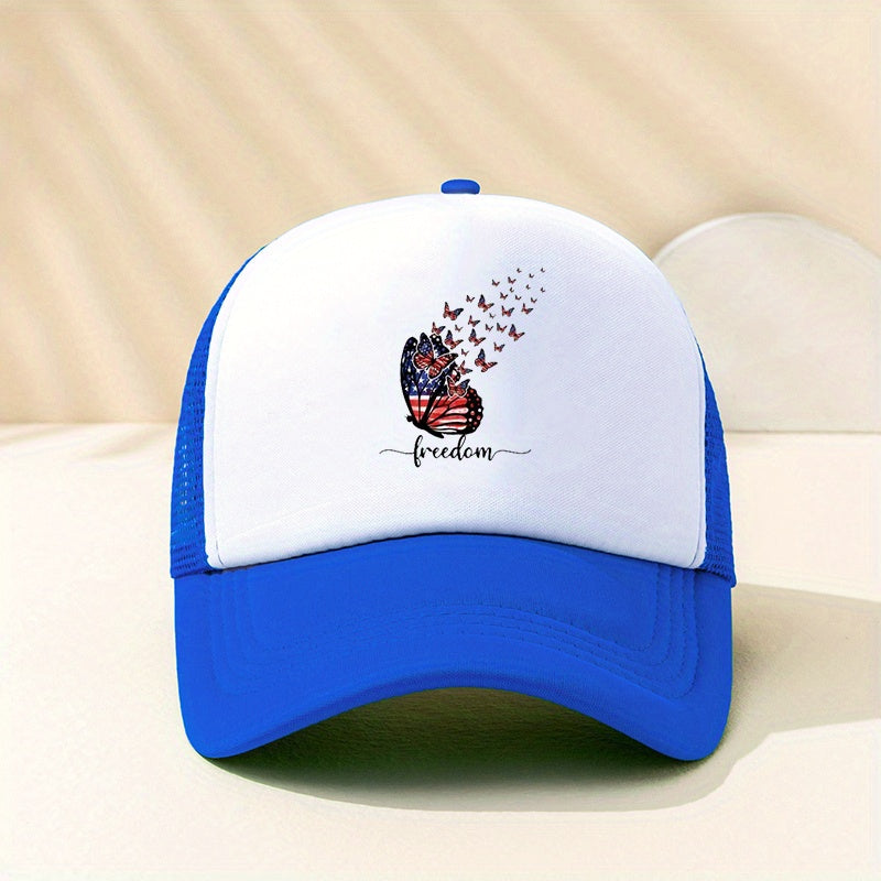 FREEDOM Butterfly Printed Baseball Cap Flag Pattern Mesh Trucker Hat
