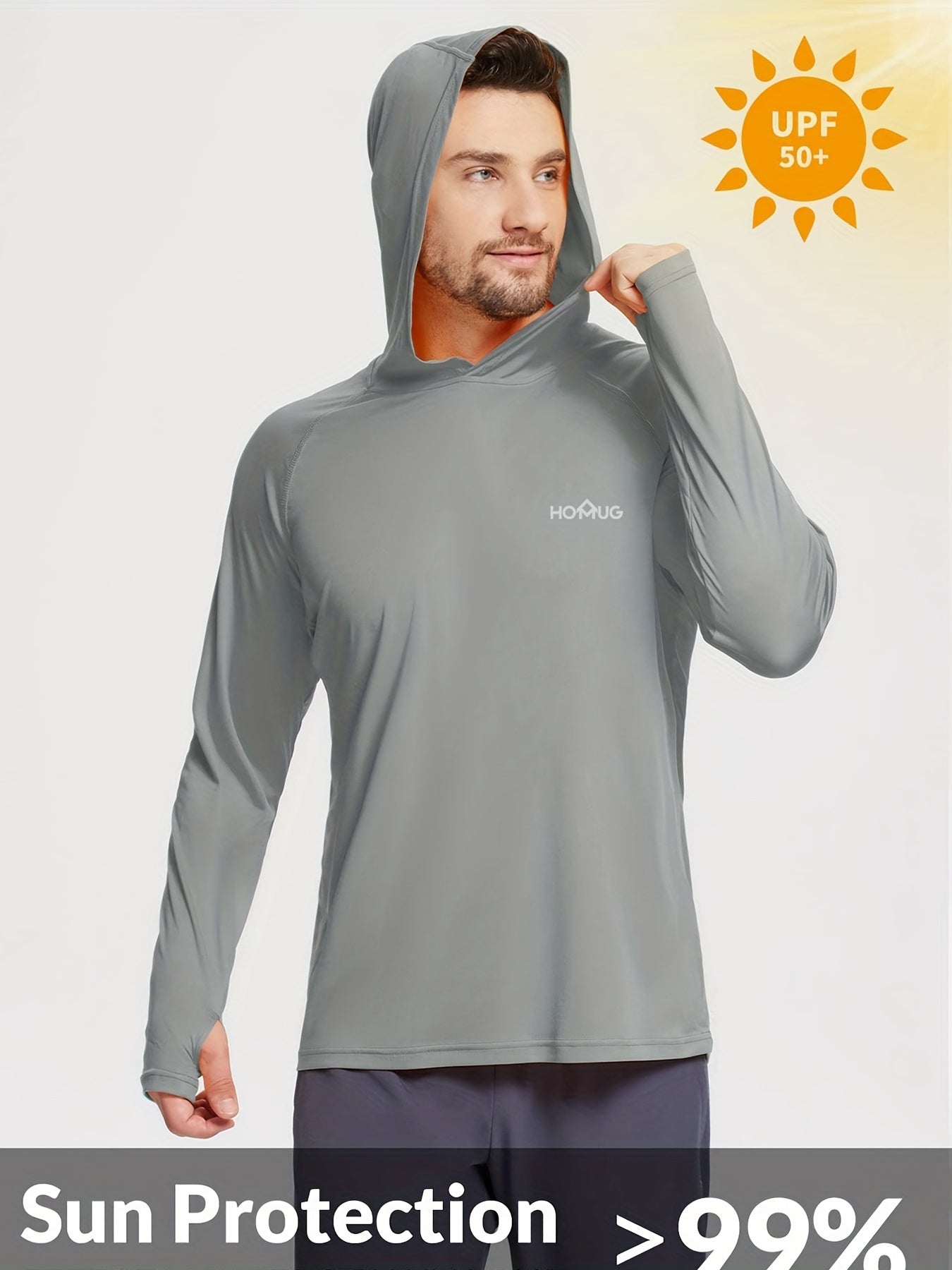 Men's UPF 50 Sun Protection Hoodie Long Sleeve SPF UV Quick Dry Lightweight