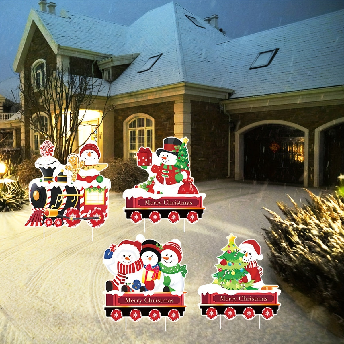 Christmas Train Yard Sign Santa Snowman Tree