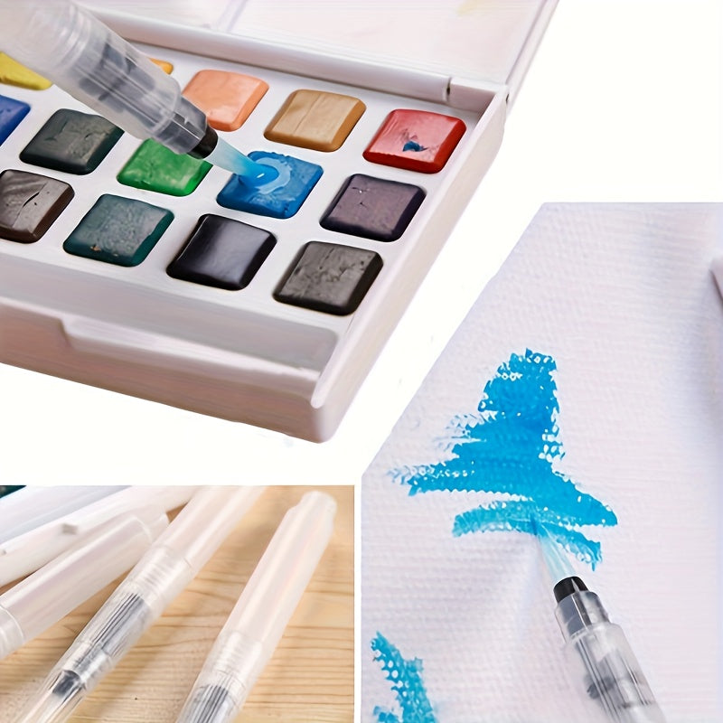 6pcs Watercolor Pens with Soluble Tips & Flat Brush Heads for Painting