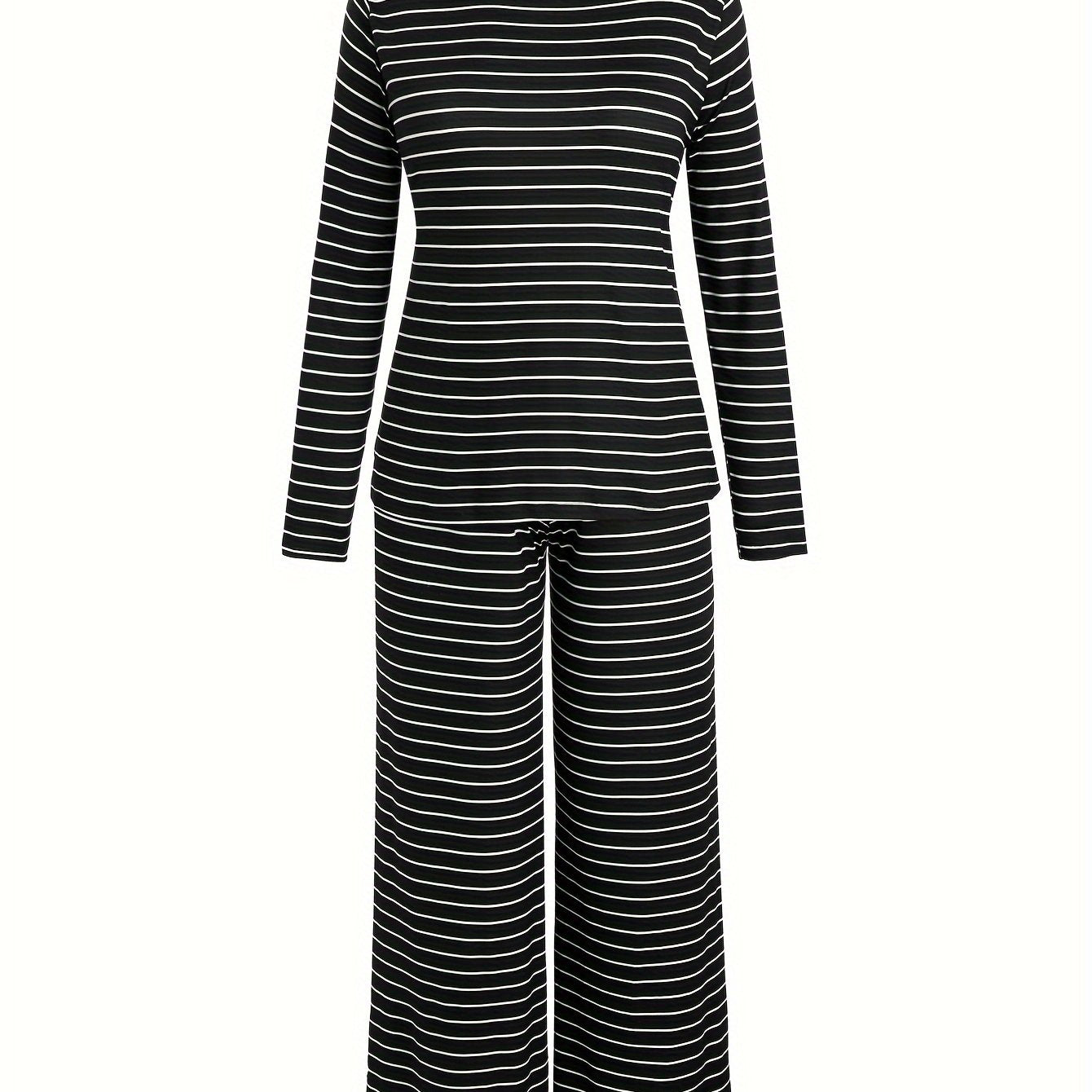 Casual Pajamas Set Women's Plus Striped Print Tee & Pants 2 Piece Set