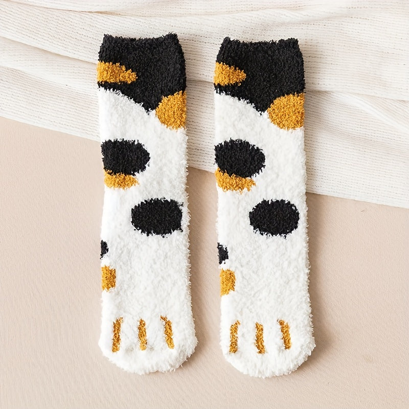 4 Pairs Cat Claw Print Socks Women's Warm & Comfy Stockings