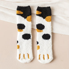 4 Pairs Cat Claw Print Socks Women's Warm & Comfy Stockings