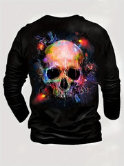 Colorful Skull 3D Print Men's Graphic Round Neck T-shirt Loose Pullover