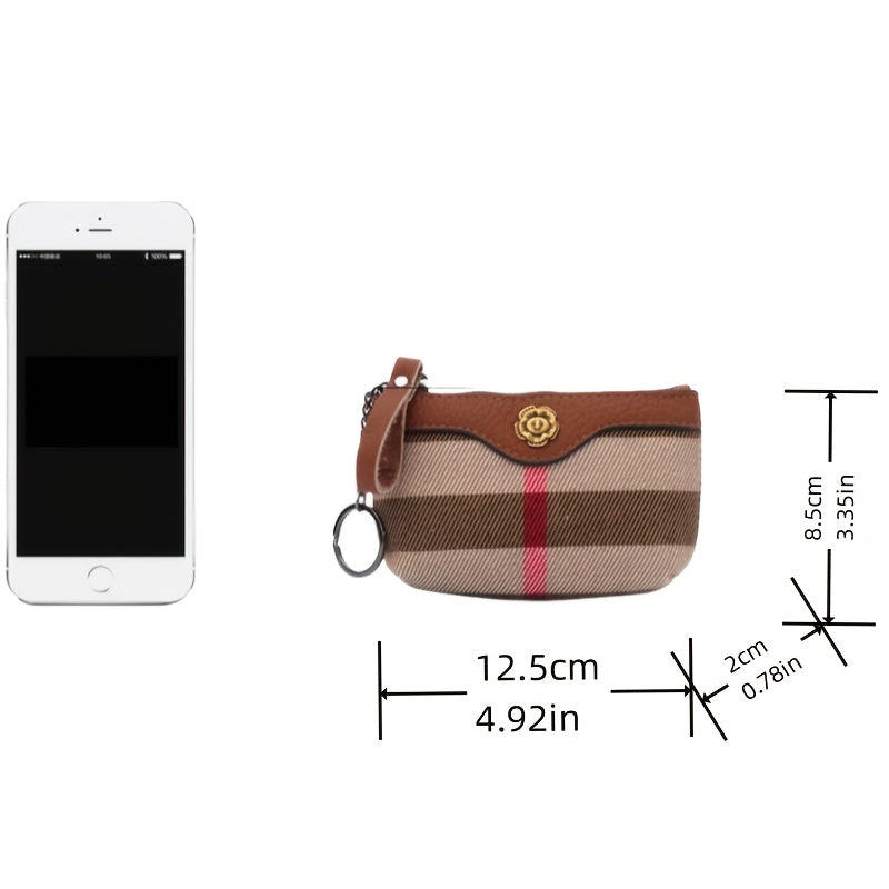 Stylish Plaid Zipper Coin Purse & Wallet for Women with Keychain