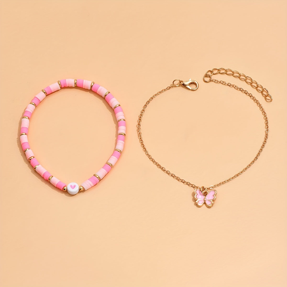 Oil Butterfly Pendant Chain Anklet Set Vintage Style Bracelets