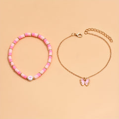Oil Butterfly Pendant Chain Anklet Set Vintage Style Bracelets