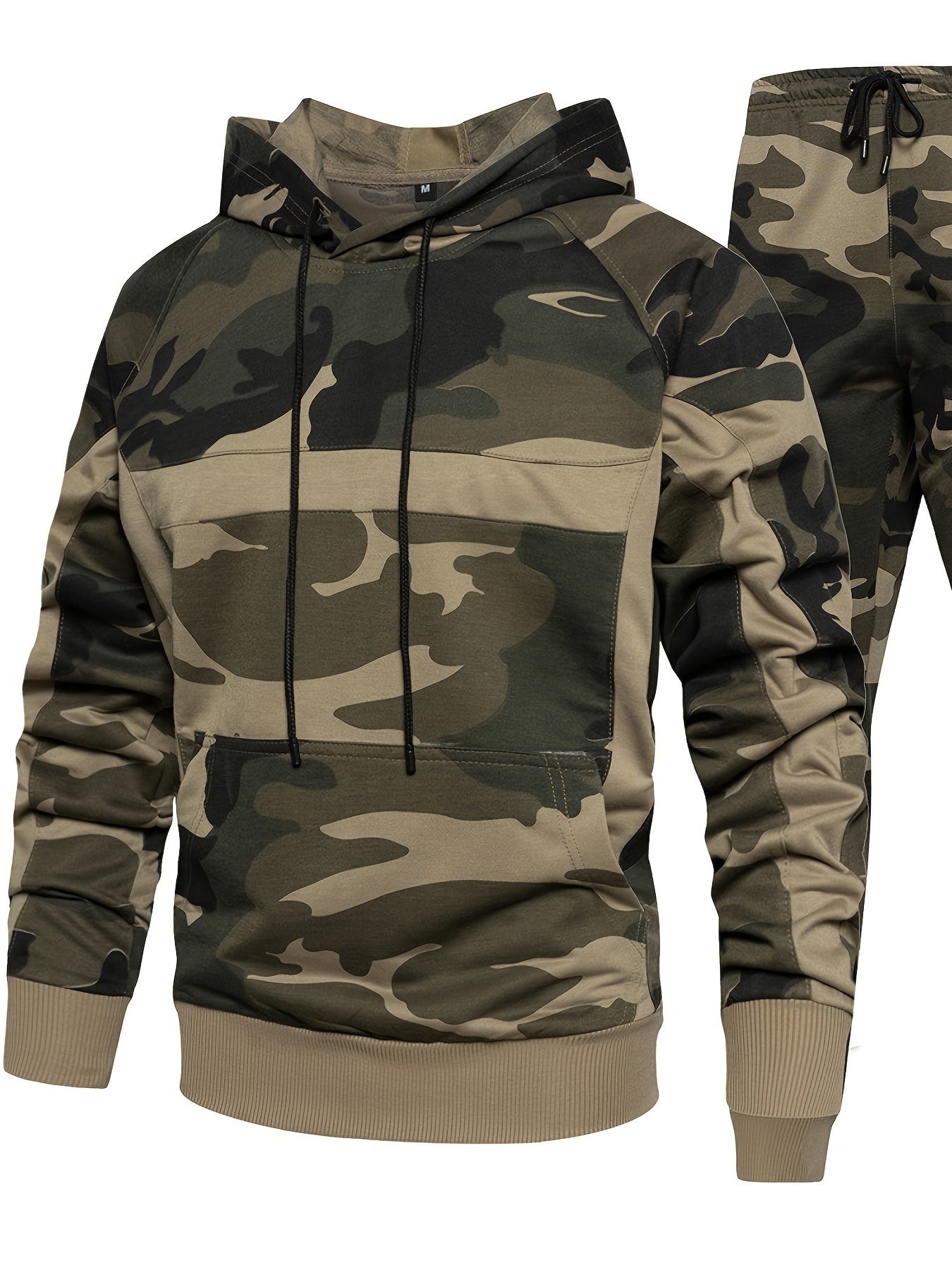 Men's Camo Hoodie & Jogger Set for Fall & Winter Sports