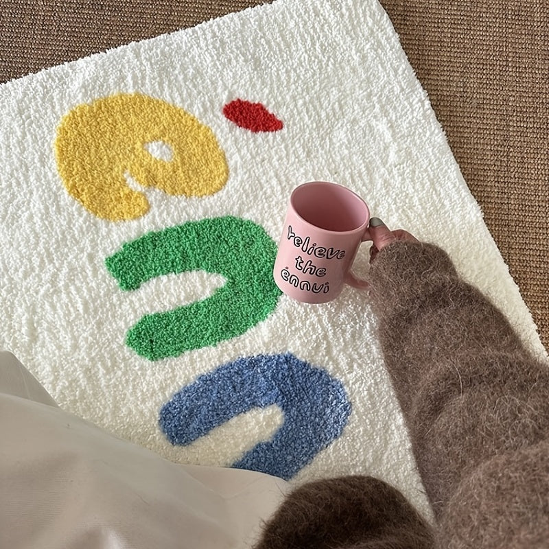 Plush Carpet Graffiti Letter Bedside Bedroom Living Room Anti Slip Floor Mat