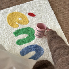 Plush Carpet Graffiti Letter Bedside Bedroom Living Room Anti Slip Floor Mat