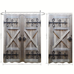 Gray Barn Door Vintage Fabric Shower Curtain Waterproof w/ Plastic Hooks