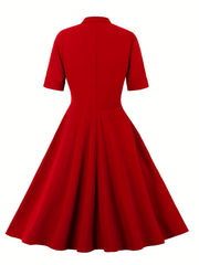 V Neck Bow Front Dress Slim Casual Bridesmaid Dress Spring & Fall