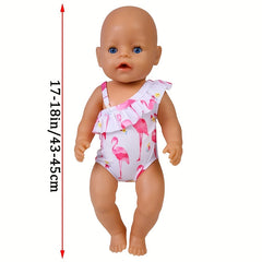 Flamingo Print Swimsuit for 17-18 Inch Newborn Dolls