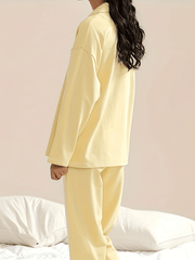 Women's Solid Pajama Set Long Sleeve Top & Pants