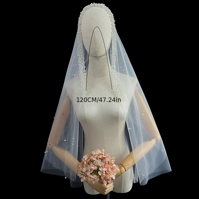 Long Faux Pearl Veil Bridal Hair Accessories