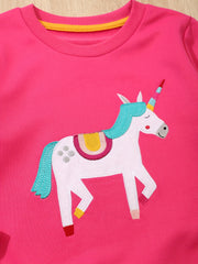 Cartoon Unicorn Long Sleeve Sweatshirt Girls Pullover For Fall