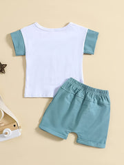 Boys Sunshine Print Casual Outfit Round Neck T shirt & Shorts Set