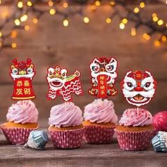 Chinese Year Lion Cake Topper Decoration Happy Year Party (8pcs)