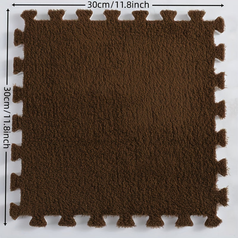 12pc Interlocking Shaggy Foam Mat Anti-slip Area Rugs Kids Room Floor Tiles