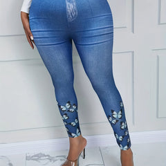 Denim & Butterfly Print Stretchy Leggings