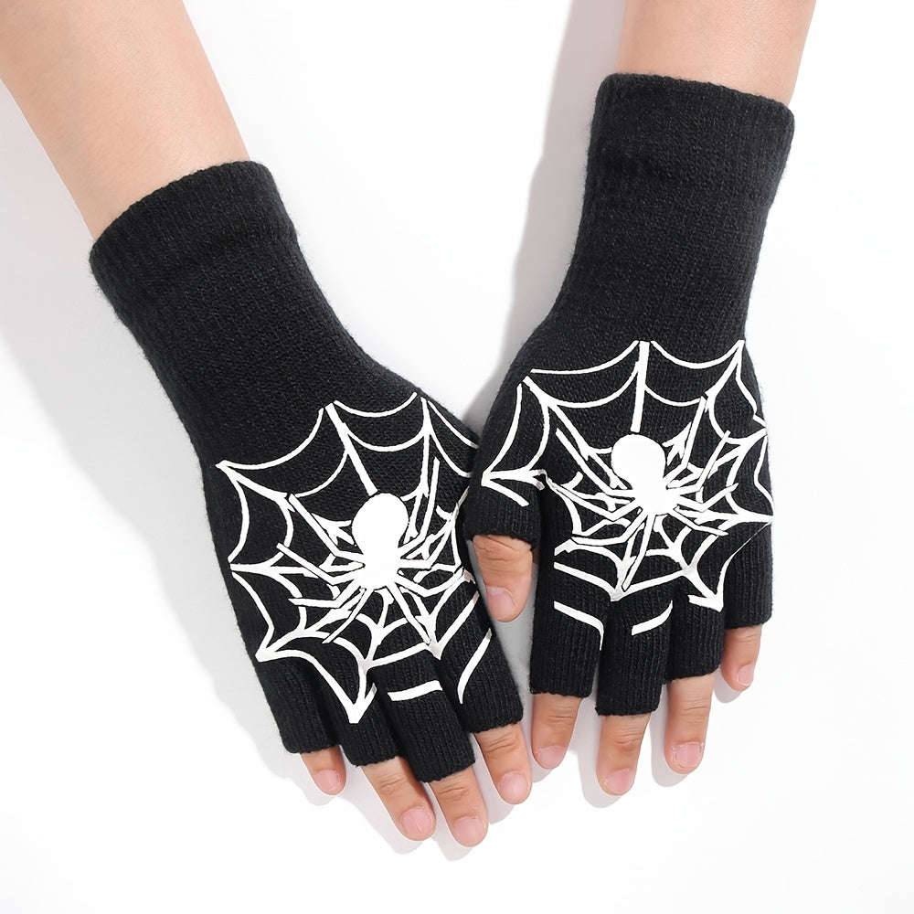 Halloween Spider Gloves Men Women Luminous Touch Screen Fingerless Winter Warm