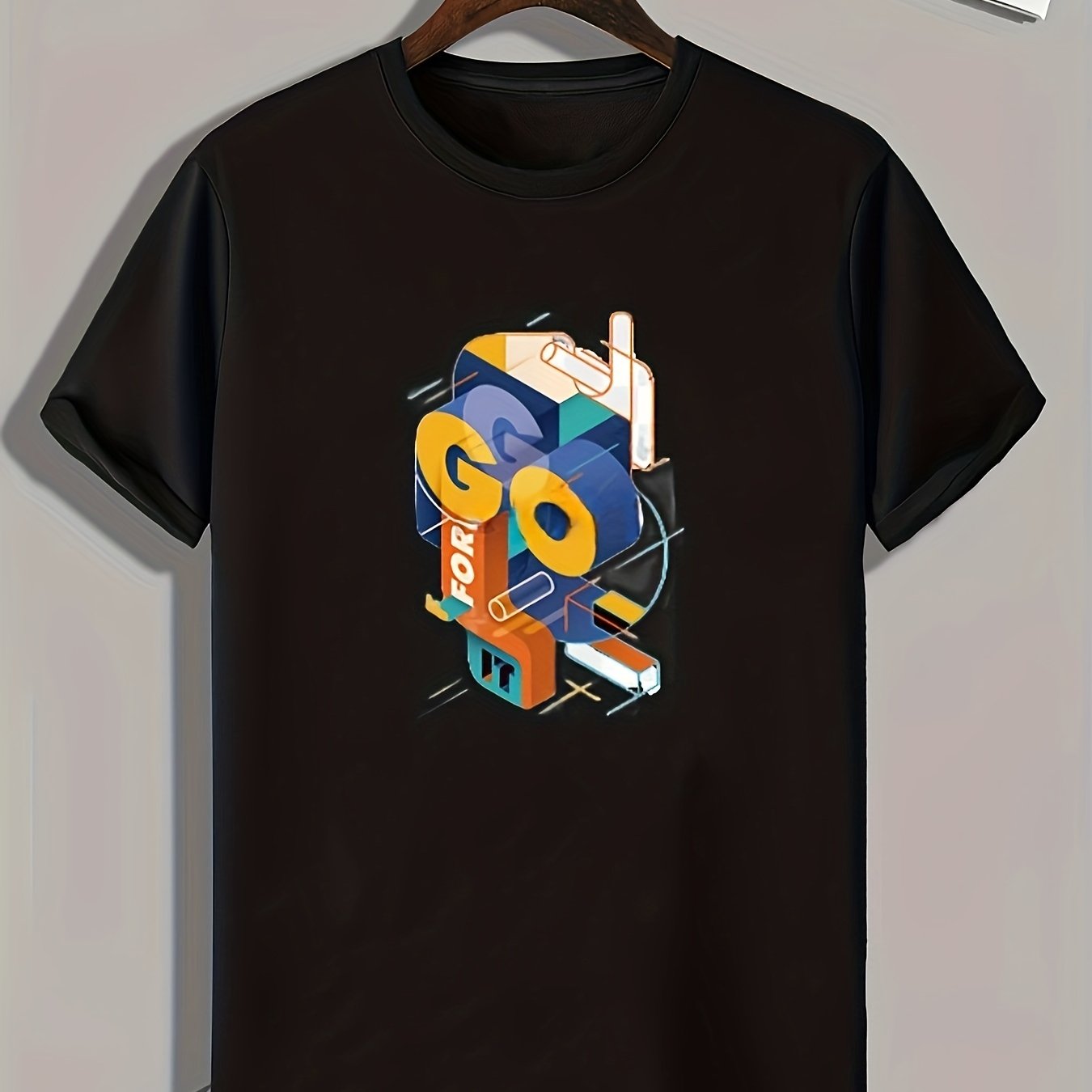 GO FOR IT Pattern Print Men's Comfy Sports T shirt Graphic Tee