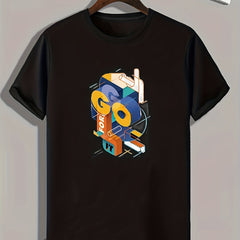 GO FOR IT Pattern Print Men's Comfy Sports T shirt Graphic Tee