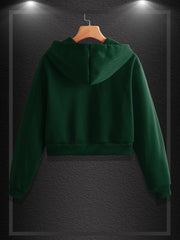 Women's Solid Zip Up Hoodie Drawstring Sweatshirt