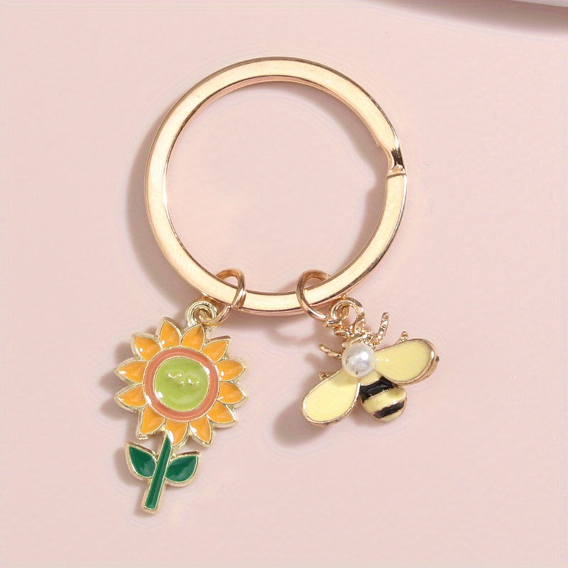 Bee & Sunflower Keychain Animal Key Ring Women Gift