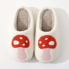 Women's Mushroom Print Fuzzy Slippers Closed Toe Warm Plush Shoes