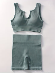 Ribbed Sports Bra & Shorts Set High Waist Workout Yoga Set