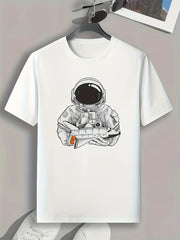 Men's Slim Fit Astronaut Print T-shirt for Spring Summer