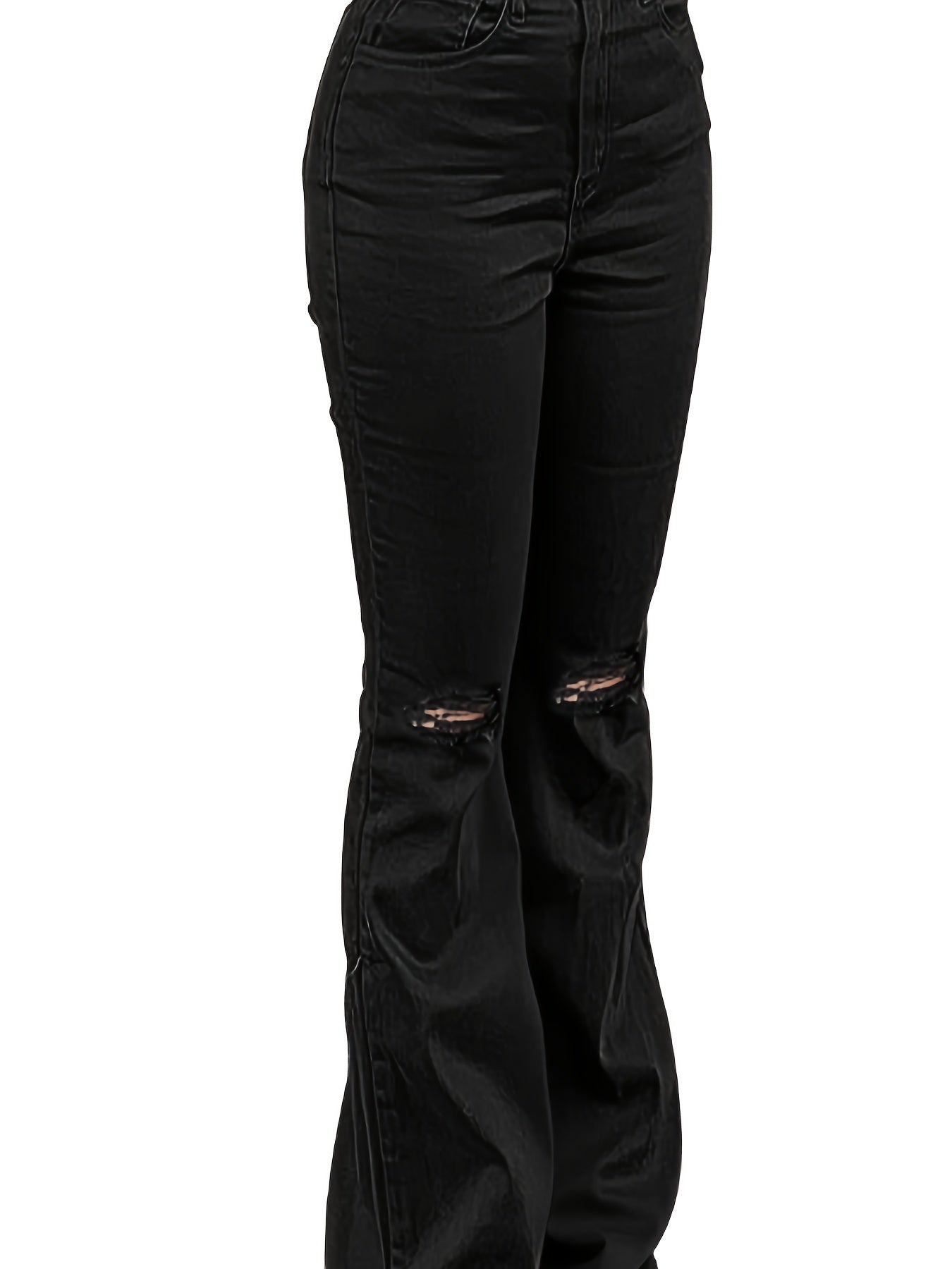 High Rise Ripped Knees Wide Legs Flare Jeans
