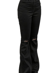 High Rise Ripped Knees Wide Legs Flare Jeans