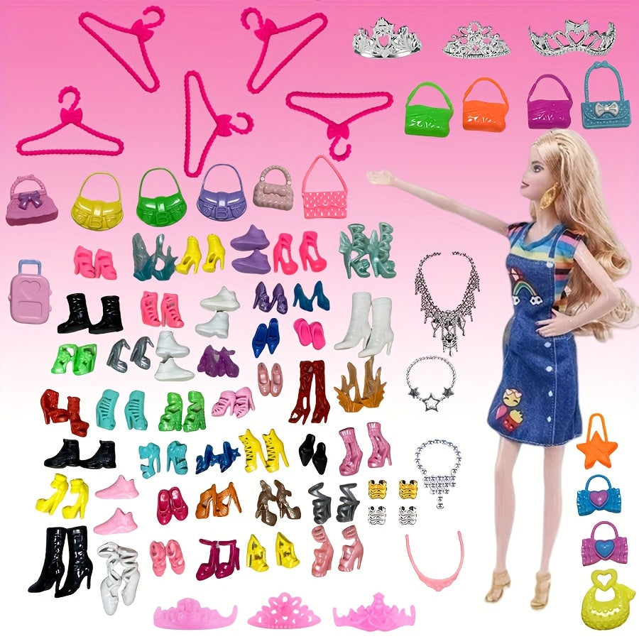 Doll Accessories Set - 38pcs Handbags, Shoes, Hangers, Jewelry for 11.5in Dolls