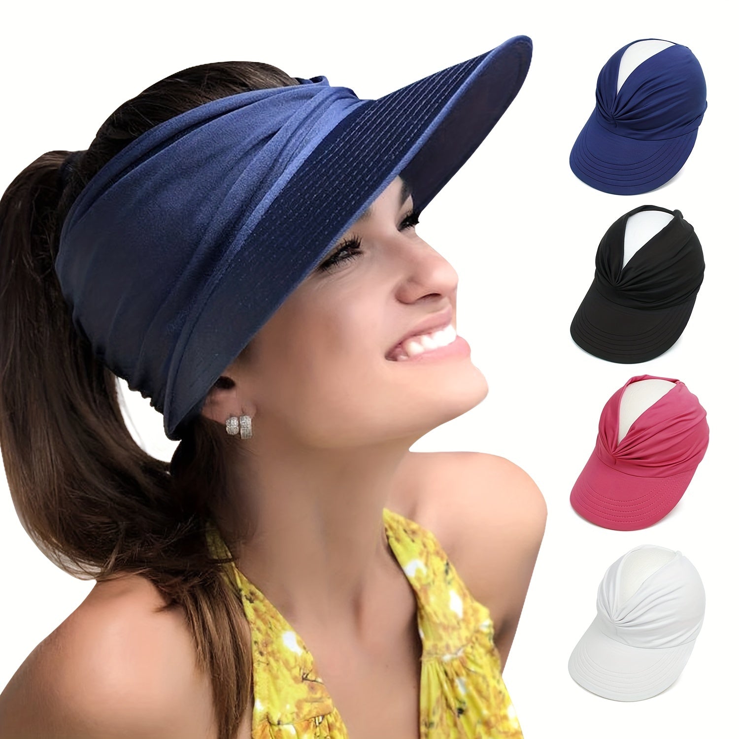 Ruched Ponytail Sun Visor Hat UV Protection Summer Sports Travel Beach Hat